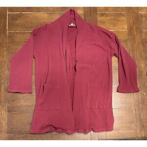 EILEEN FISHER Sweater S/M Long Cardigan Organic Cotton Open Front Red NWOT